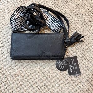 K. Carroll Crossbody Bag Black with Guitar Strap Wallet RFID Extra Strap